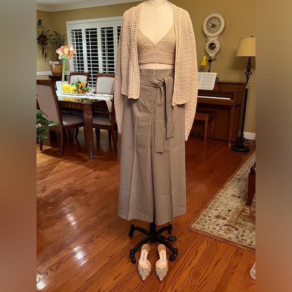 Theory Womens Belt Crop Pants Wide Leg Size 6 Tan Linen Blend - Picture 4 of 10